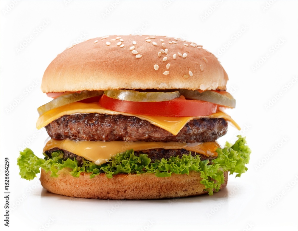 Head-On Shot of a Juicy Burger Isolated on White Background Head-On Shot of a Juicy Burger Isolated on White Background