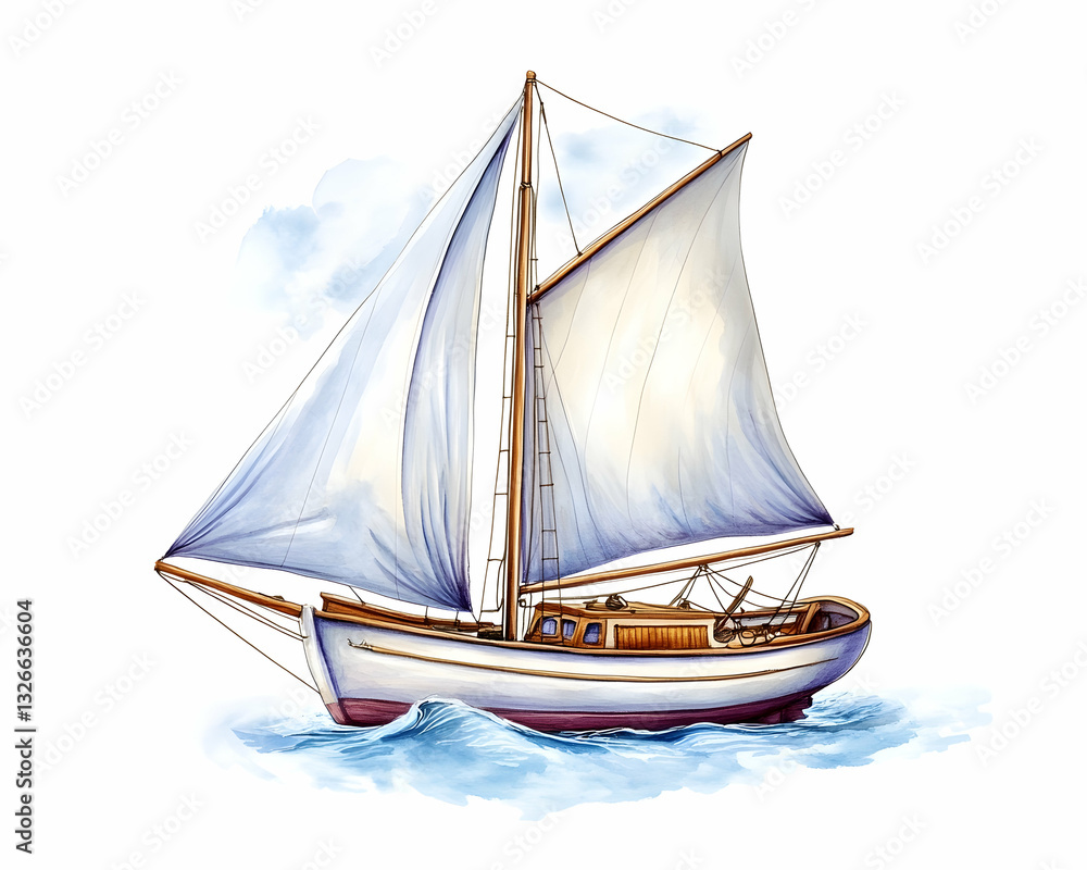 Obraz premium Watercolor illustration of a sailing vessel