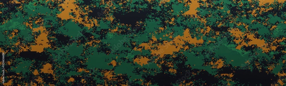 Obraz premium Seamless pixel camouflage pattern military digital design in dark green and brown tones for woodland usage