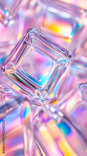 Abstract, vibrant, iridescent, cubic, geometric shapes
