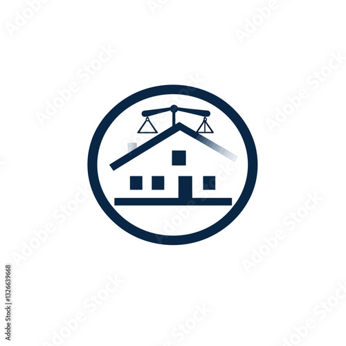 Home law balance logo, real estate legal icon, home property, justice.