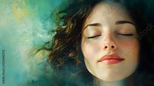 Serene Portrait of a Woman in Deep Meditation with Soft Light Reflections and a Tranquil Atmosphere