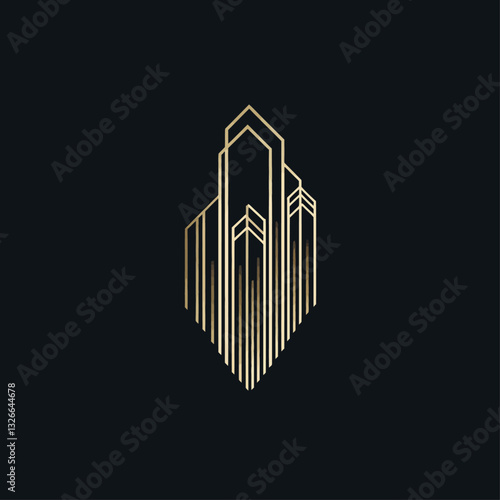 Gold Art Deco Buildings Logo on Black Background