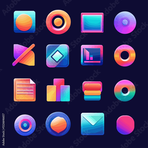 Colorful Gradient Icon Set on Dark Background for UI Design