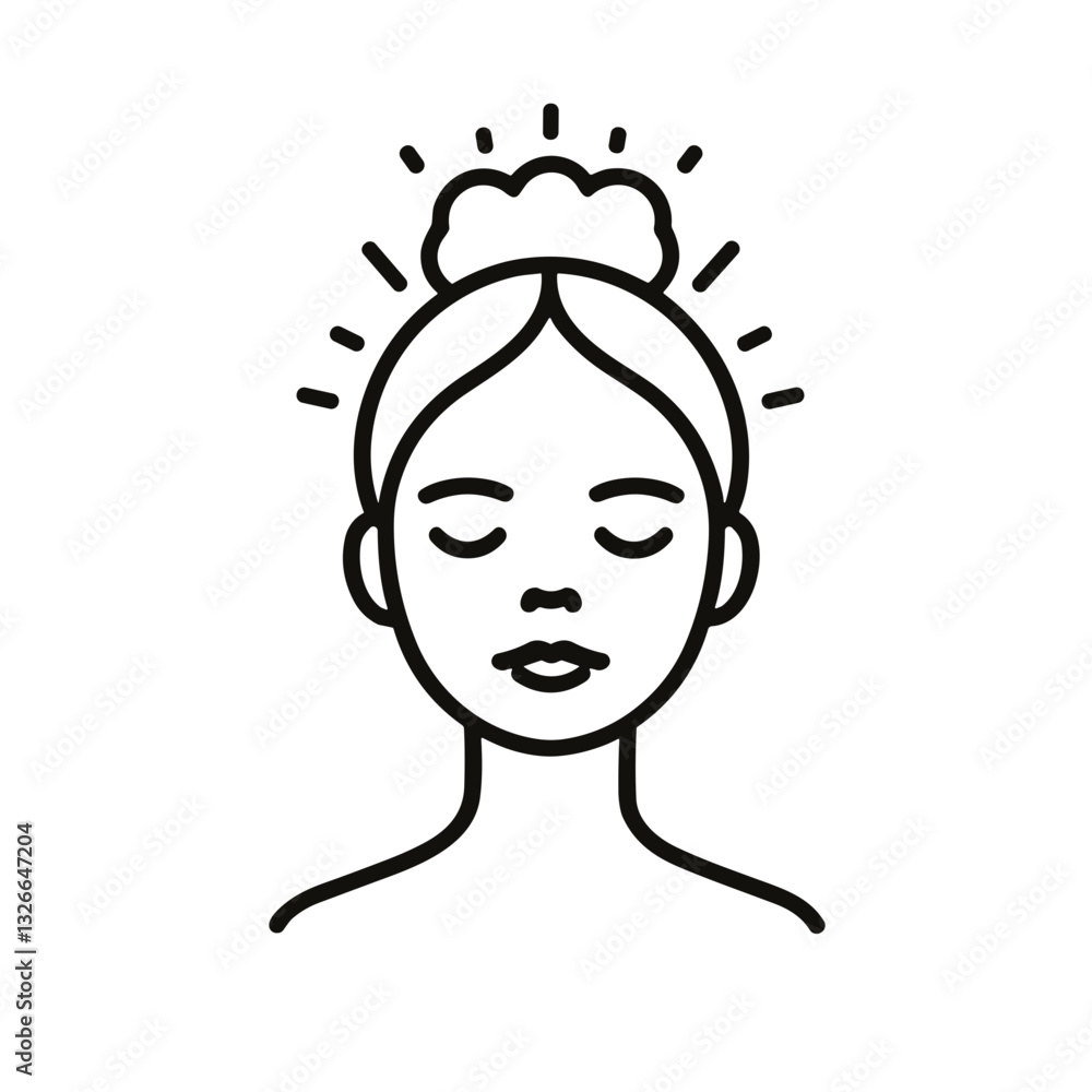 Minimalist line art of a woman meditating with energy radiating from her head Minimalist line art of a woman meditating with energy radiating from her head