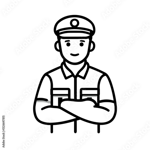 Minimalist line art of a friendly police officer with crossed arms