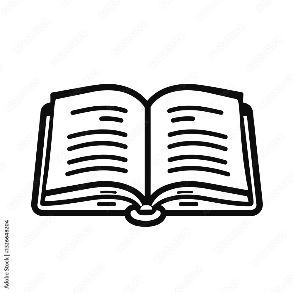 Minimalist outline of an open book with curved pages Minimalist outline of an open book with curved pages