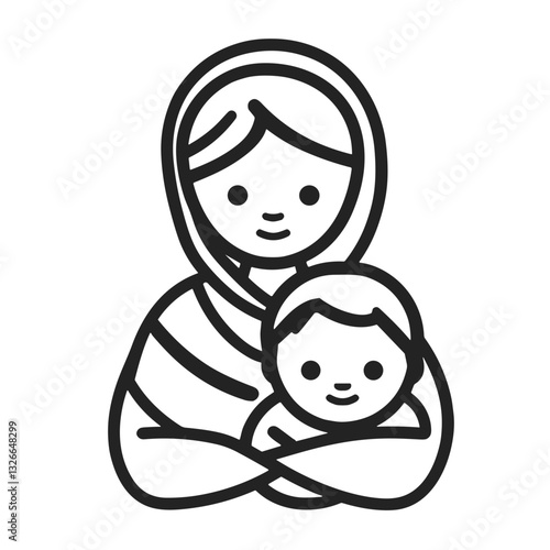 Minimalist line art of a mother holding her child
