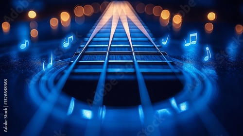 Wallpaper Mural Strumming a guitar creates enchanting melodies with glowing notes that enhance the tranquil atmosphere Torontodigital.ca