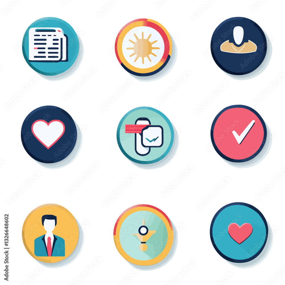 Set of various circular icons, flat design for business and lifestyle use