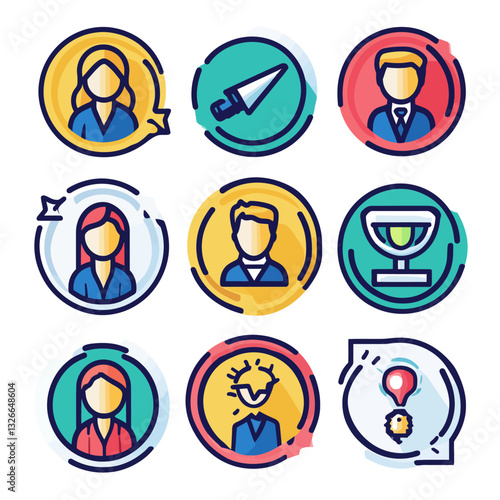 Business Icons Set of People, Ideas, Success, and Innovation Design