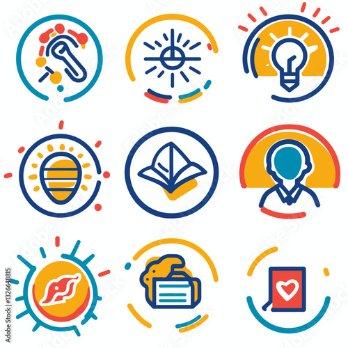 Set of Colorful Icons: Concepts, Ideas, Solutions, Innovation, and Creativity