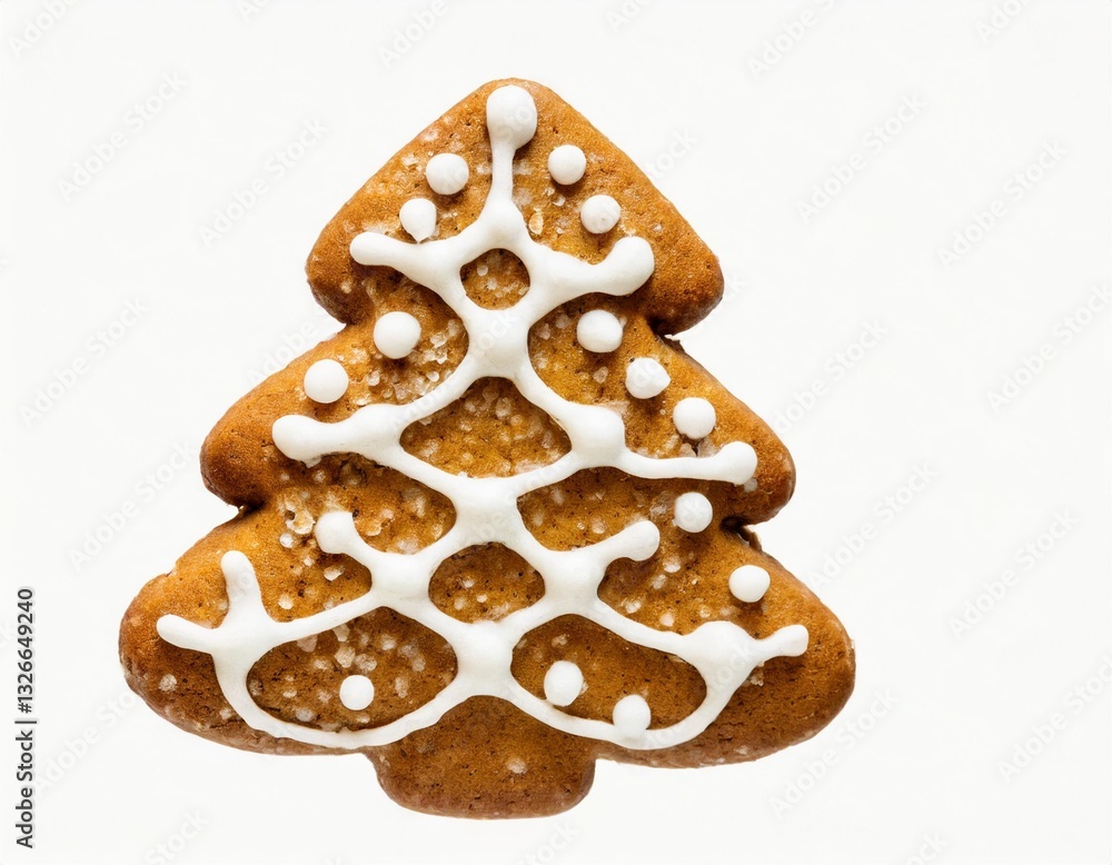 Homemade Gingerbread Christmas Tree Cookies Decorated with Icing and Sugar Isolated on White Background Homemade Gingerbread Christmas Tree Cookies Decorated with Icing and Sugar Isolated on White Background