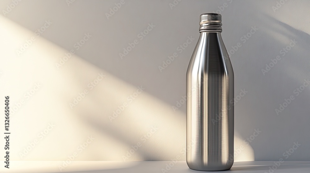 Sleek Stainless Steel Water Bottle in Soft Sunlight Minimalist Product Photography Sleek Stainless Steel Water Bottle in Soft Sunlight Minimalist Product Photography