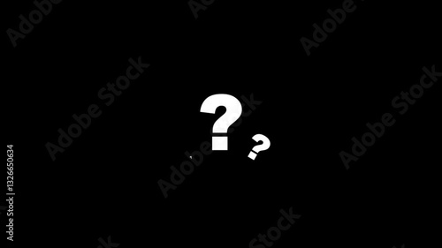 question mark sign animation on black background.Use Chroma Key and Composite on any Visual, Concept of What When Where Why and how to.