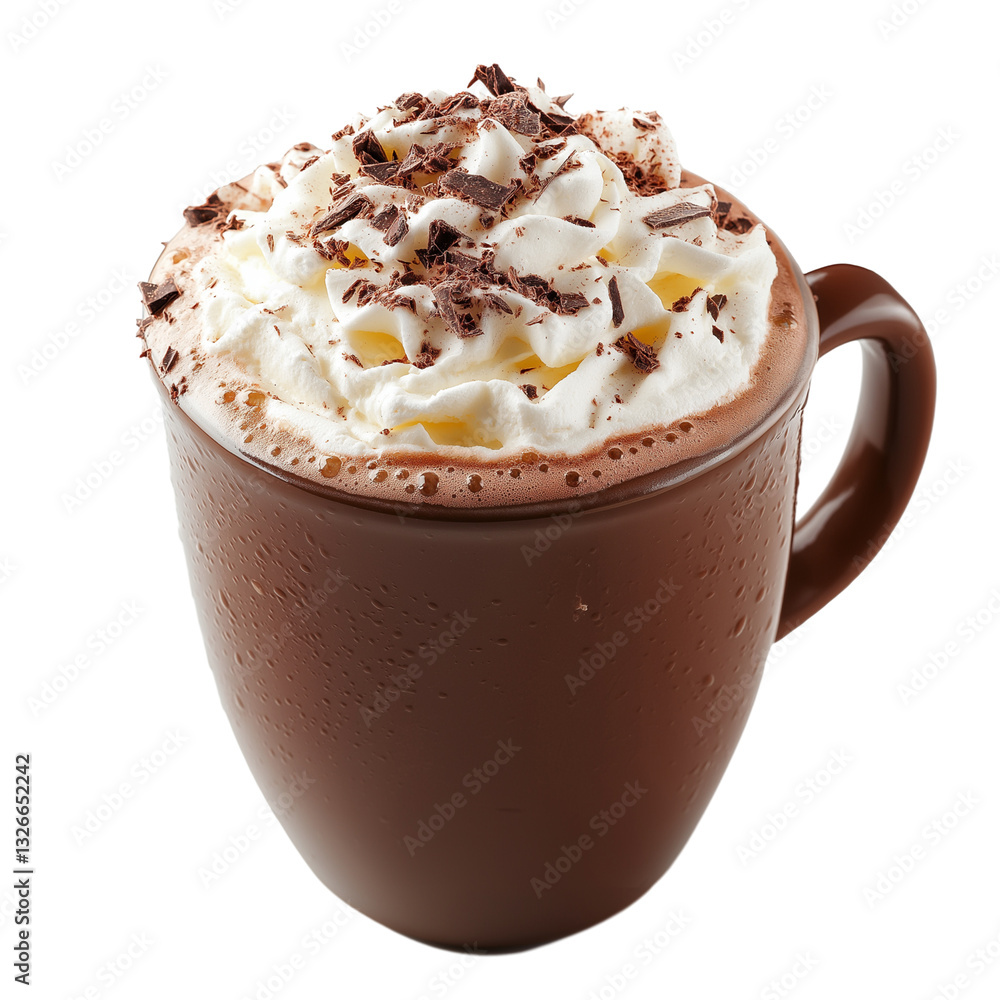 French hot chocolate with whipped cream isolated on transparent white background French hot chocolate with whipped cream isolated on transparent white background
