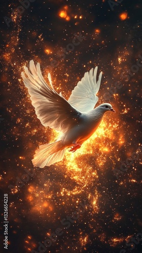 Wallpaper Mural Majestic White Dove Soaring with Flames on Dark Background Symbolizing Peace and the Holy Spirit Torontodigital.ca