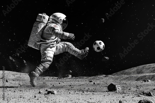 astronaut playing football on the moon