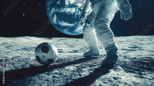 astronaut playing football on the moon