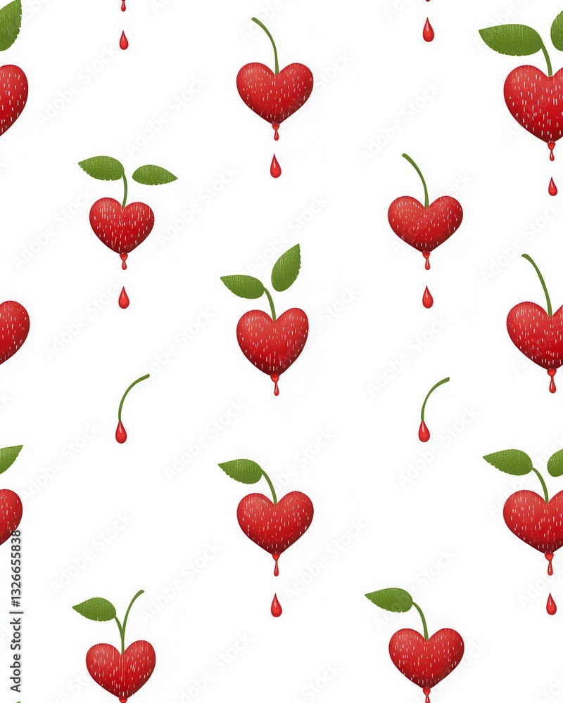 Colorful pattern featuring ripe strawberries and juicy cherry fruits dripping with flavorful juices and brightness Colorful pattern featuring ripe strawberries and juicy cherry fruits dripping with flavorful juices and brightness