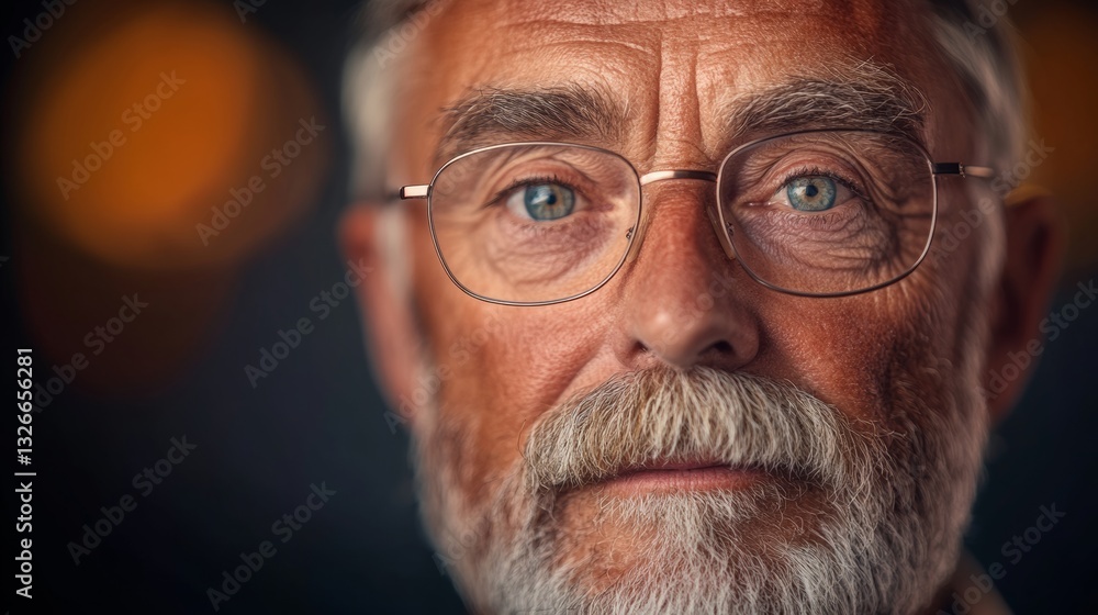 Man with glasses and a beard is looking at the camera. He has a serious expression on his face Man with glasses and a beard is looking at the camera. He has a serious expression on his face