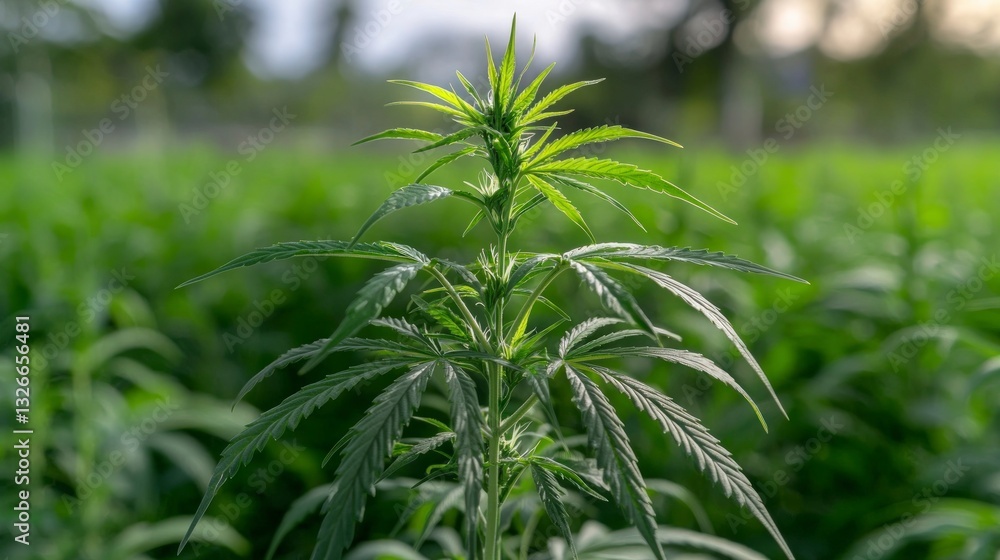 Lush Green Cannabis Plant in Field High Resolution Image Lush Green Cannabis Plant in Field High Resolution Image