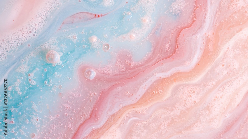 Fototapeta premium Beautiful swirling pastel colors with bubbles creating a dreamy texture in soft hues