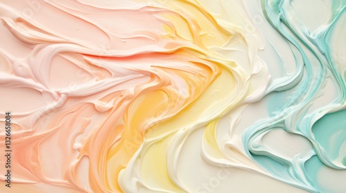 Colorful swirls of whipped cream and pastel shades blend beautifully on a surface