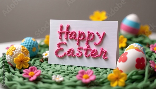 Obraz na płótnie Happy Easter Card with Decorated Eggs and Flowers w salonie