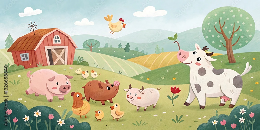 Obraz premium Farm Animals Illustration