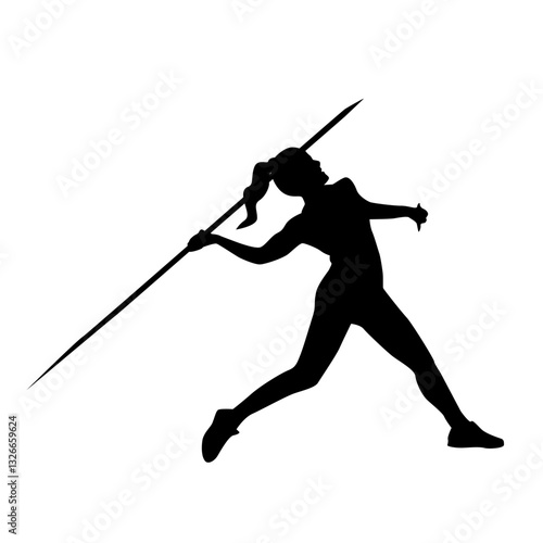 Silhouette of female athlete in the middle of a javelin throw