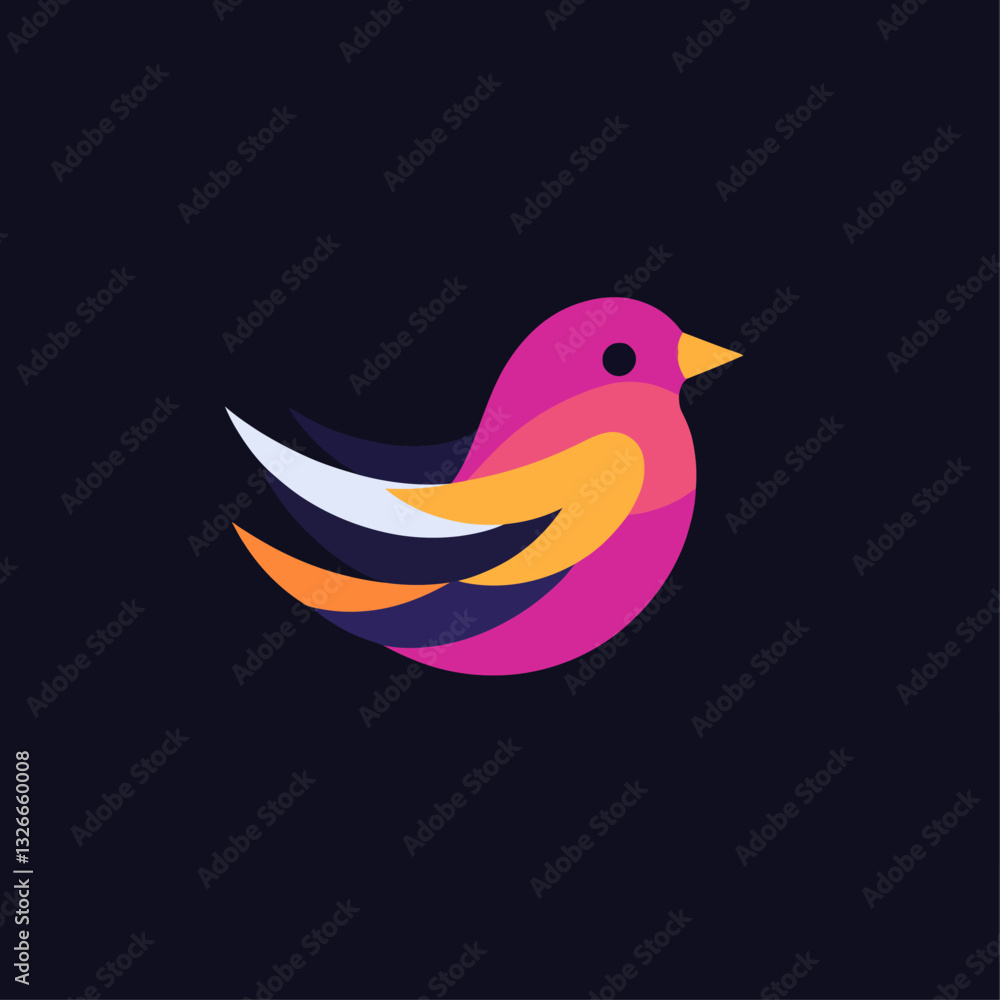 Colorful stylized bird logo on dark background. Creative design, emblem. Colorful stylized bird logo on dark background. Creative design, emblem.