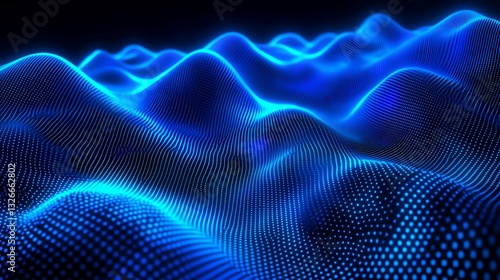 Blue digital finance background with pixelated tech network pattern