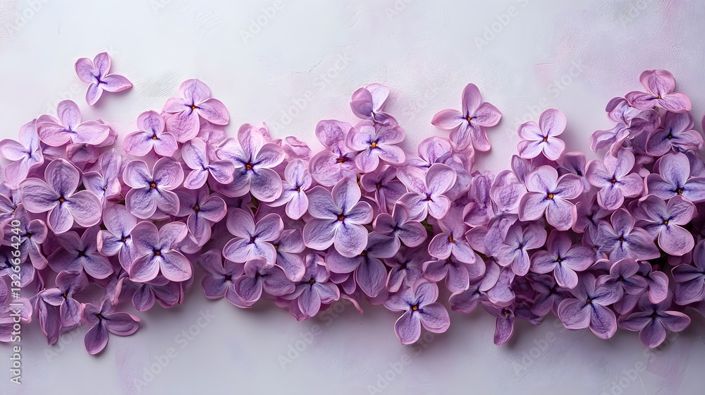 Obraz premium Elegant Lilac Flowers Arranged Gracefully Against a Soft White Background