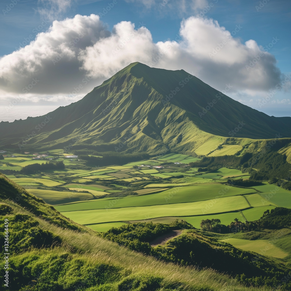 Fototapeta premium Mountain landscape Ponta Delgada island, Azores Portugal