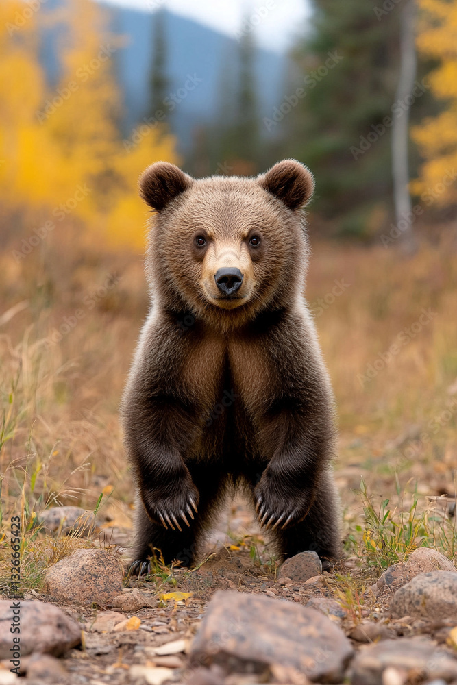a photograph of an enormous grizzly bear standing on its h a photograph of an enormous grizzly bear standing on its h
