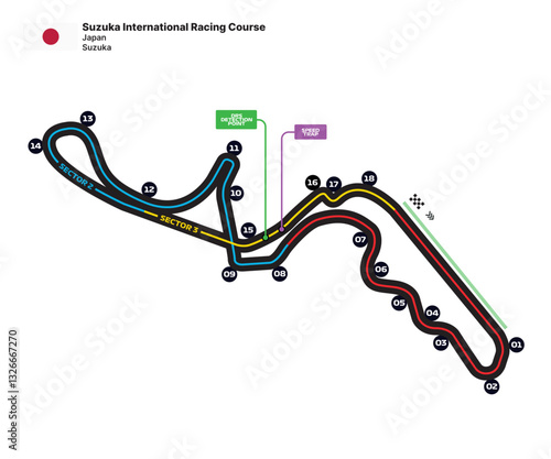 Race tracks, circuit for motorsport and auto sport. Suzuka International Racing Course, Suzuka, Japan