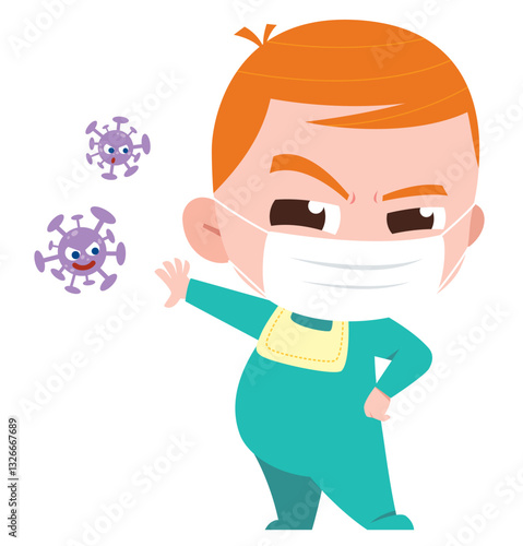 Baby Wearing Mask and Fighting Germs
