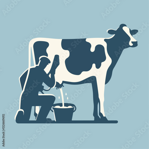 illustration of dairy farmer is milking a cow