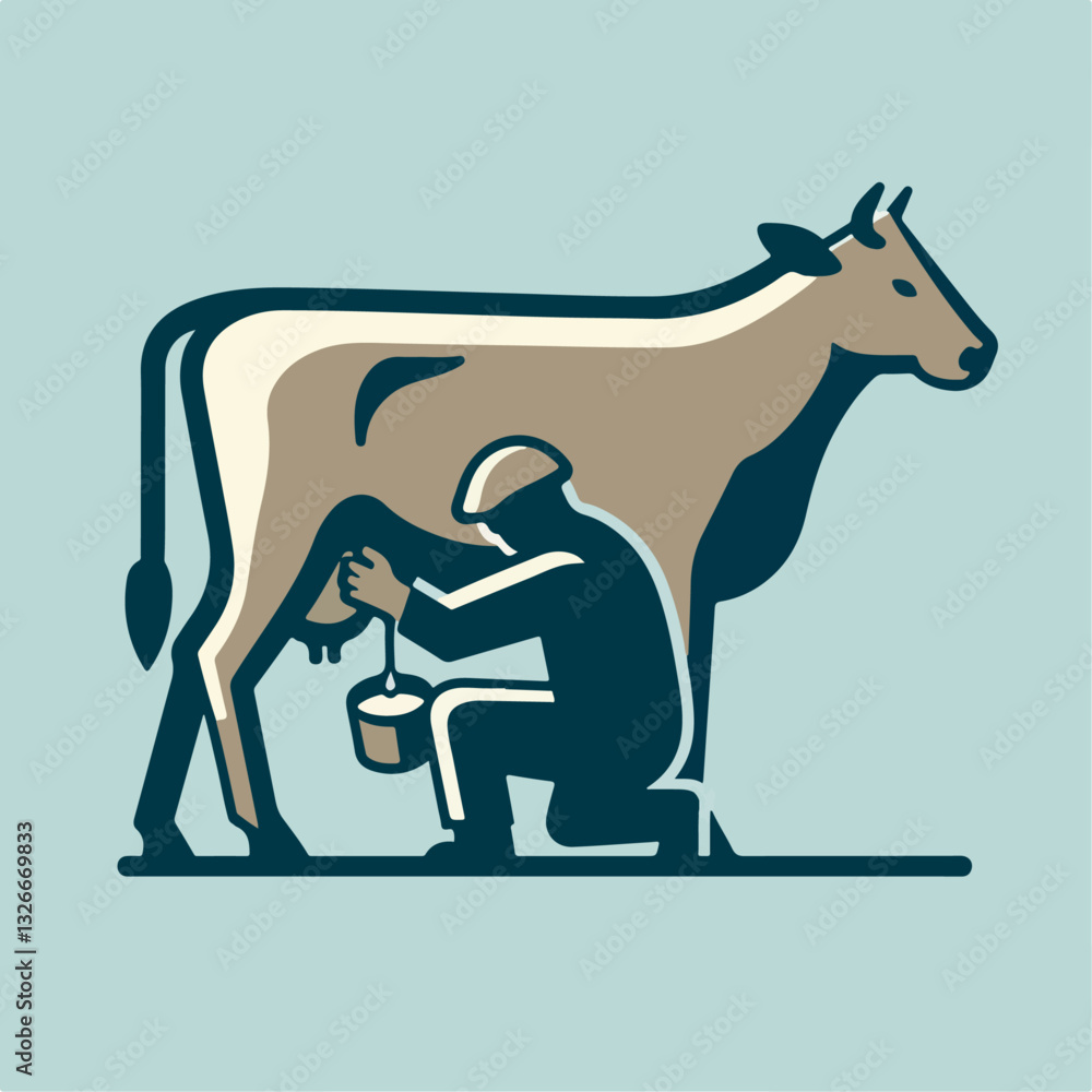 illustration of dairy farmer is milking a cow illustration of dairy farmer is milking a cow