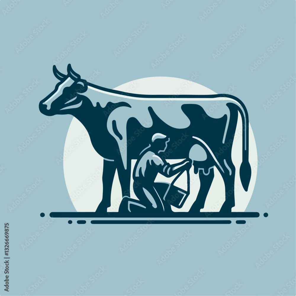 Obraz premium illustration of dairy farmer is milking a cow