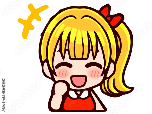 かわいいポニーテールちびキャラの落書き風イラスト素材4