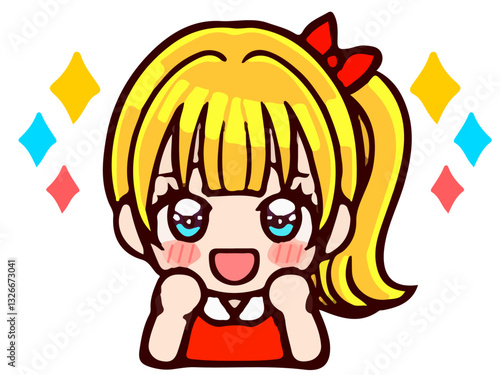 かわいいポニーテールちびキャラの落書き風イラスト素材5