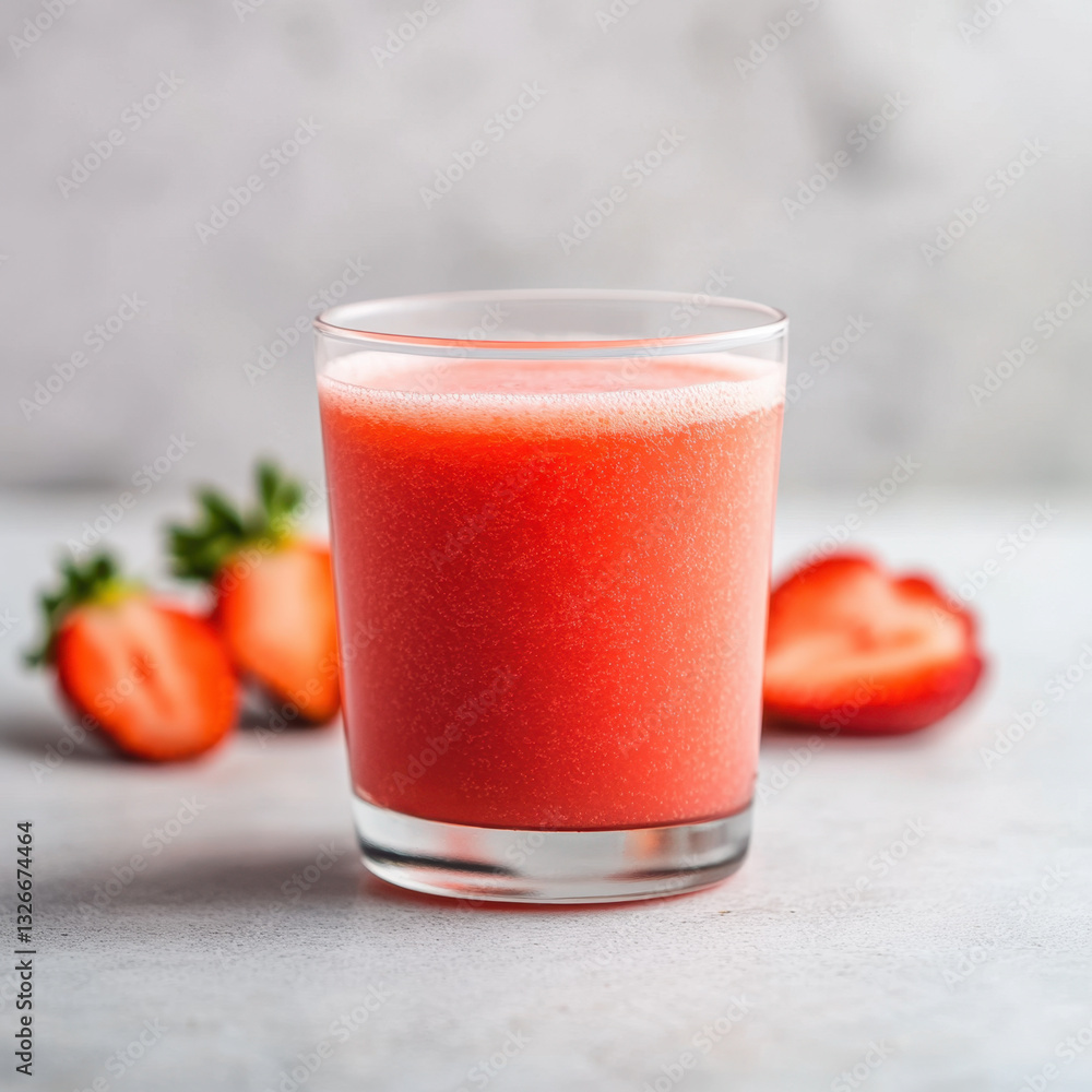 Refreshing glass of strawberry drink with sliced strawberries nearby, perfect for summer enjoyment. vibrant color and smooth texture make it appealing choice for any occasion Refreshing glass of strawberry drink with sliced strawberries nearby, perfect for summer enjoyment. vibrant color and smooth texture make it appealing choice for any occasion