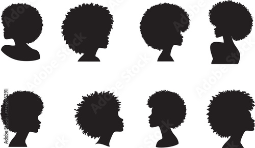 set of afro hair women head icon silhouette design vector art illustration