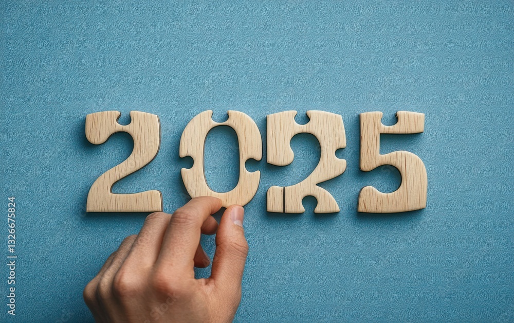2025 Wooden Puzzle Pieces on Blue Background for New Year Resolutions Financial Plan Health and Business Goals 2025 Wooden Puzzle Pieces on Blue Background for New Year Resolutions Financial Plan Health and Business Goals