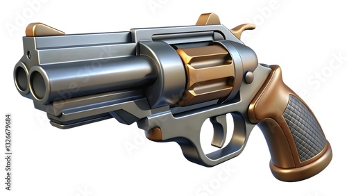 Elegant 3D Render of a Double-Barrel Revolver with Gold Details – Luxury Firearm Art