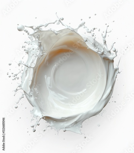 Milk Splash Circular Shape on White Background