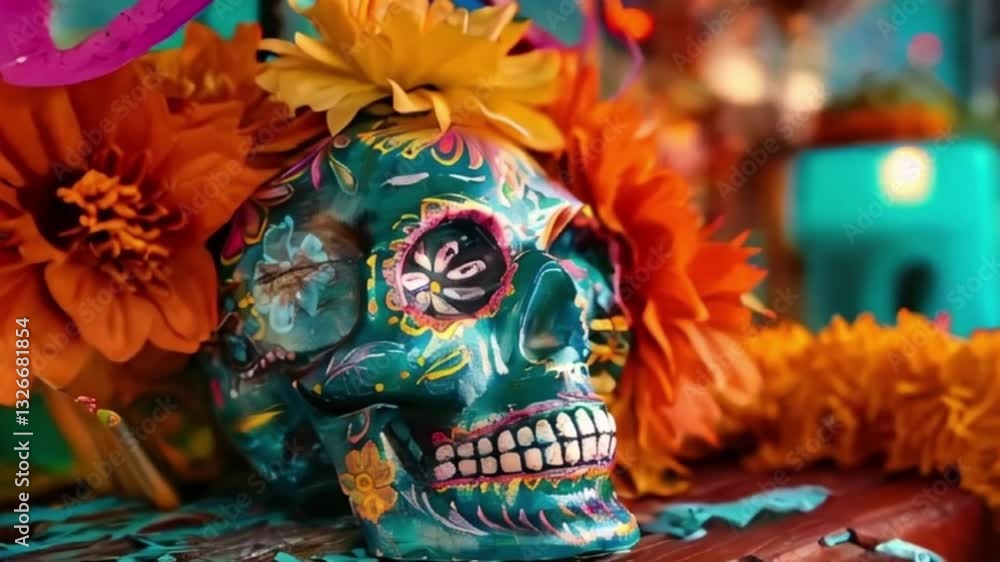 Holiday composition for happy celebrate dia de muertos, abstract vivid composition consists of fictional unreal fantastic vision on background Holiday composition for happy celebrate dia de muertos, abstract vivid composition consists of fictional unreal fantastic vision on background