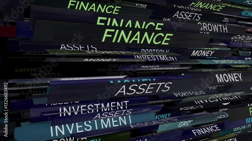 Stock market Investment 3D panels with text. 3D animation
